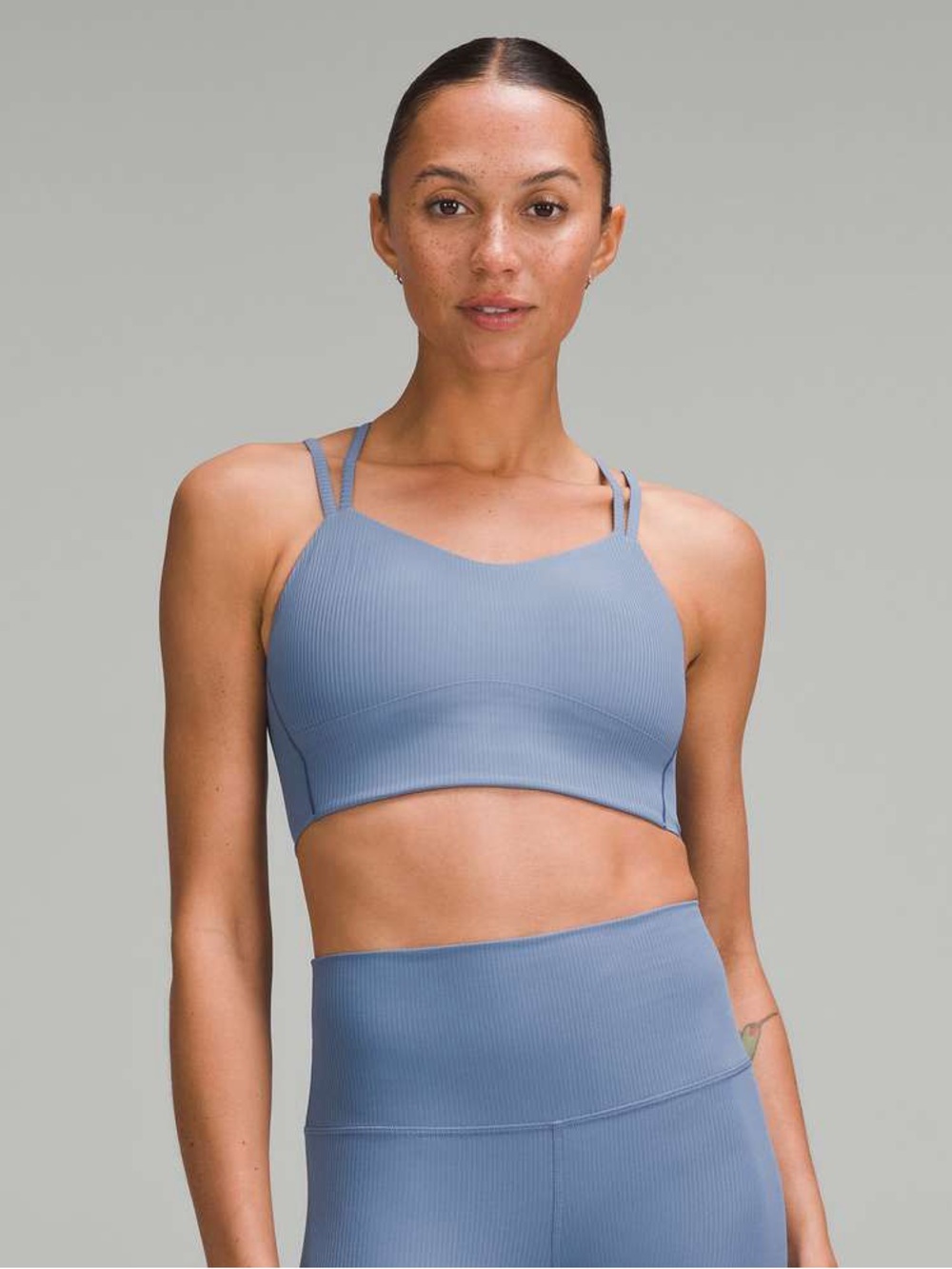 Lululemon Like a Cloud Ribbed Longline sports Bra Light Slate Blue Strappy